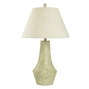 31 in. Gray Taupe, Brass, Cream Gourd Task and Reading Table Lamp for Living Room with Yellow Linen Shade