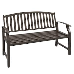 Stylish 2-Person Brown Aluminum Outdoor Bench with Backrest Wood Look Slatted Frame for Outdoor Use Patio Park Porch