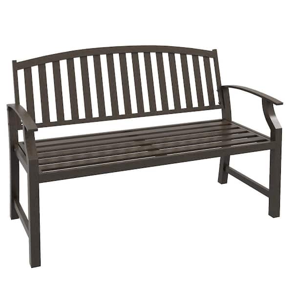 ITOPFOX Stylish 2-Person Brown Aluminum Outdoor Bench with Backrest Wood Look Slatted Frame for Outdoor Use Patio Park Porch