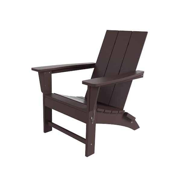 Shoreside Outdoor Patio Fade Proof Modern Folding Plastic Adirondack Chair in Dark Brown