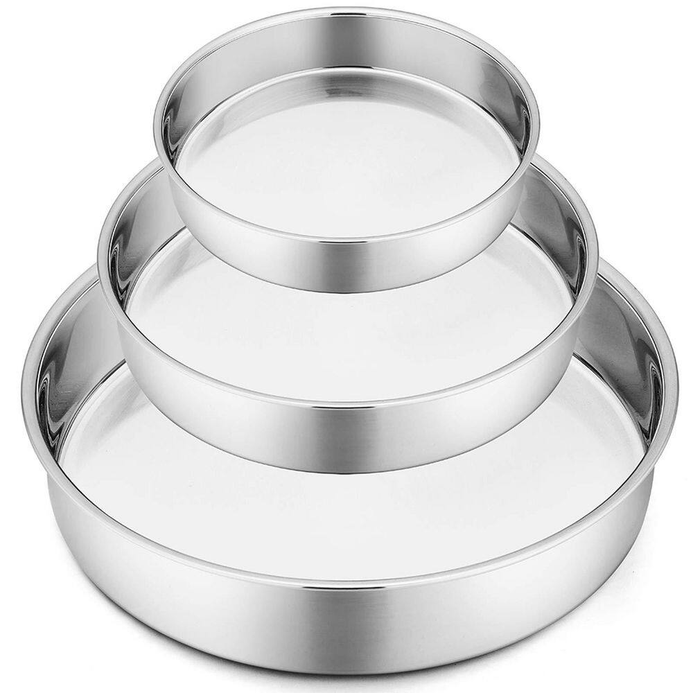 Round 3-Cup Stainless Steel Cake Pan Bakeware Set Mirror Finish Heavy Duty Nonstick Dishwasher Safe price history on PriceWatchPro