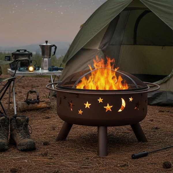 Sunnydaze Cosmic 30 in. x 20 in. Round Bronze Steel Wood Burning