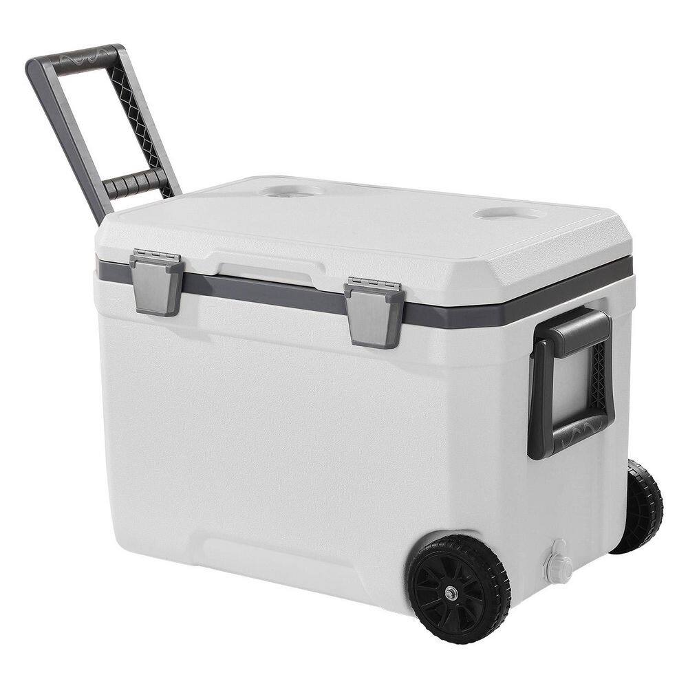 Sudzendf 45 qt. Portable Cooler in White wirh Cup Holder, 64 Can