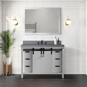 Marsyas 48 in W x 22 in D White Bath Vanity, Grey Quartz Countertop and Faucet Set
