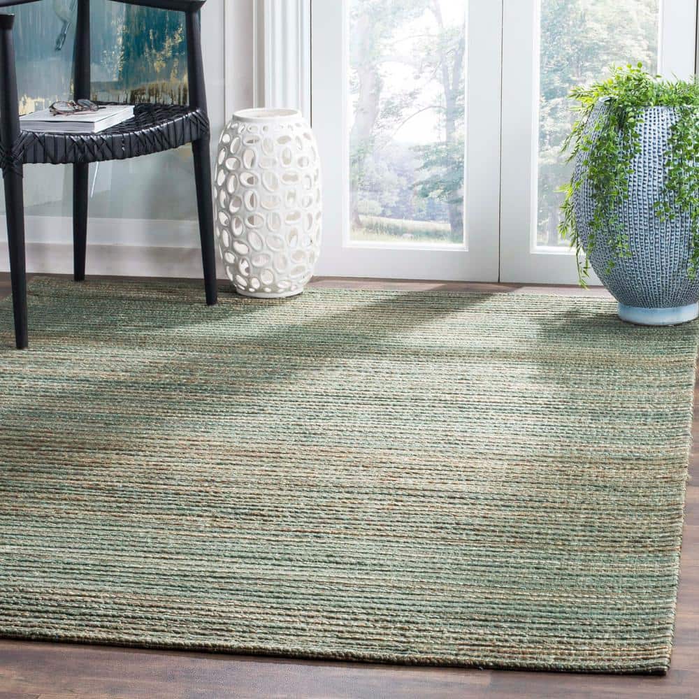 Sage and Natural Handwoven Cotton 5' x 8' Flat Woven Rug