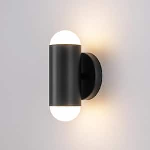 Eason 2-Light Modern Black Linear Cylinder Warm Light Tube UpandDown Integrated LED 3000K Wall Sconce