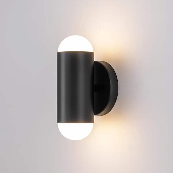 Eason 2-Light Modern Black Linear Cylinder Warm Light Tube UpandDown Integrated LED 3000K Wall Sconce