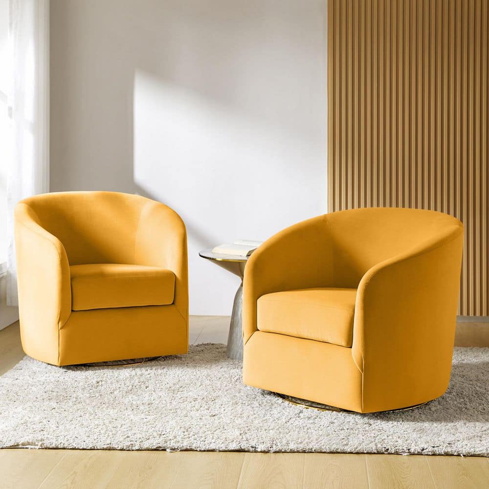 Estefan Mustard Polyester Arm Chair with Swivel (Set of 2)