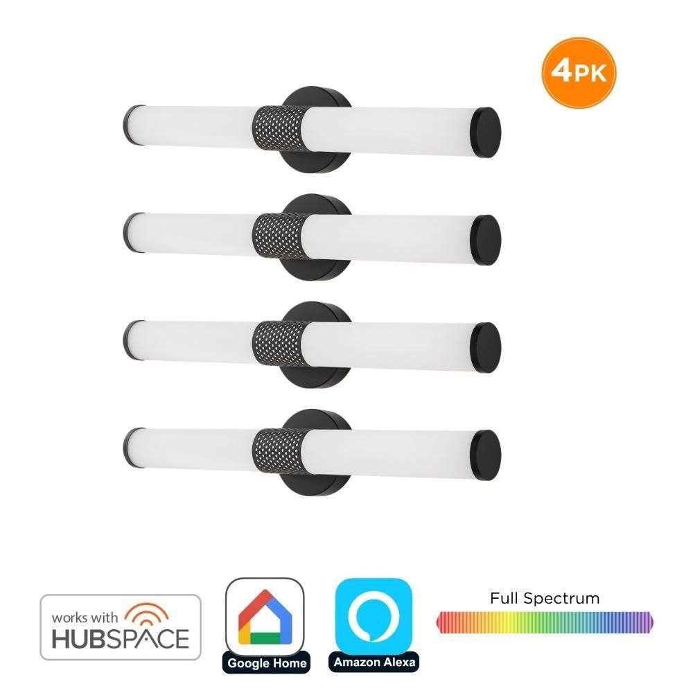 24 in. PENROSE Matte Black Perforated LED Vanity Bar Light with Hubspace and Night Light, Full Color Spectrum, 4-Pack price history on PriceWatchPro