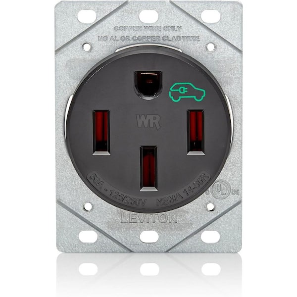 50 Amp 125/250 V NEMA 14-50R EV Charging Weather Resistant Single Outlet/Receptacle, Black (1-Pack) 1450W