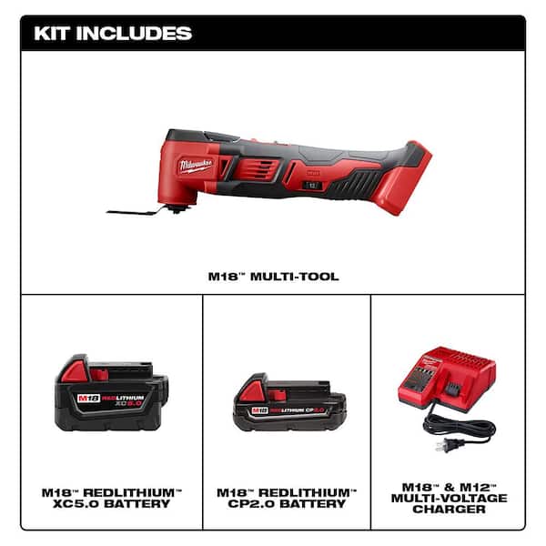 M18 18V Lithium-Ion Cordless Oscillating Multi-Tool with (1) 5.0 Ah, (1) 2.0 Ah Battery and Charger