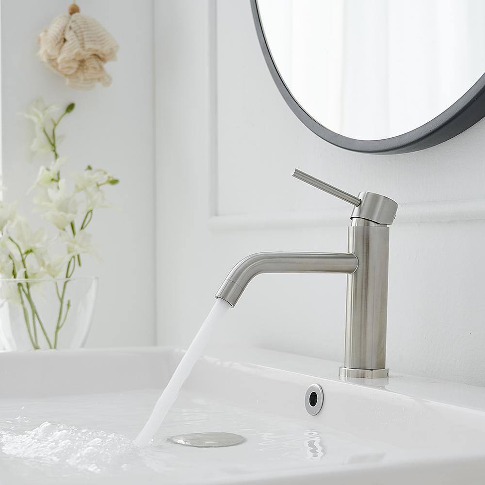 Brushed Nickel Single-Handle Bathroom Faucet with Pop-Up Drain