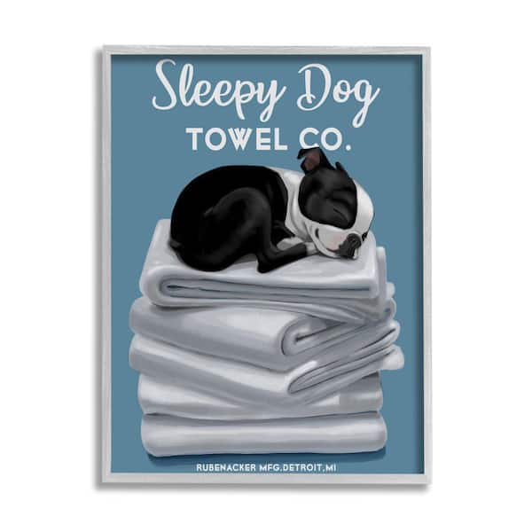 Stupell Industries Sleep Dog Towel Co. Boston Terrier Bathroom By Brian Rubenacker Framed Print Abstract Texturized Art 16 in. x 20 in.