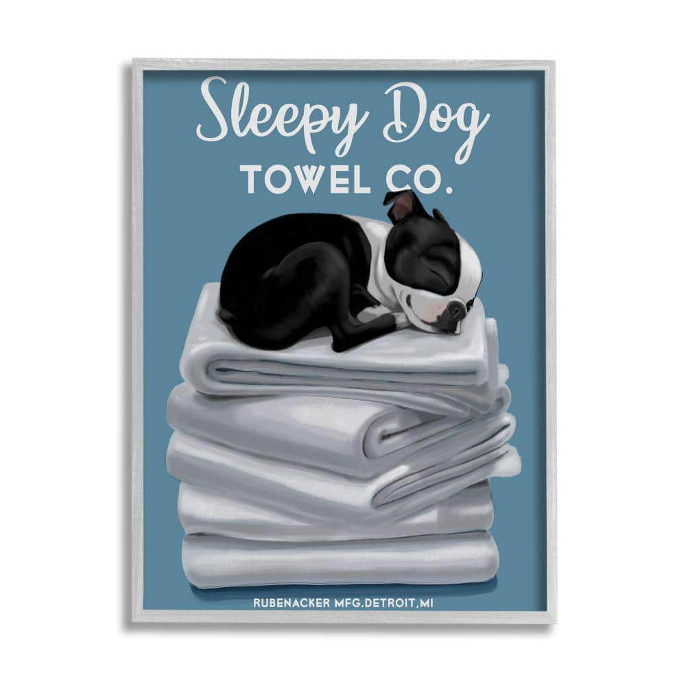 Sleep Dog Towel Co. Boston Terrier Bathroom By Brian Rubenacker Framed Print Abstract Texturized Art 24 in. x 30 in -  Stupell Industries, ai-825_gff24x30