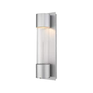 Striate 11-Watt 17 in. Silver Integrated LED Aluminum Hardwired Outdoor Weather Resistant Cylinder Wall Sconce Light