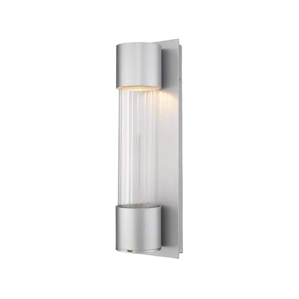 Unbranded Striate 11-Watt 17 in. Silver Integrated LED Aluminum Hardwired Outdoor Weather Resistant Cylinder Wall Sconce Light
