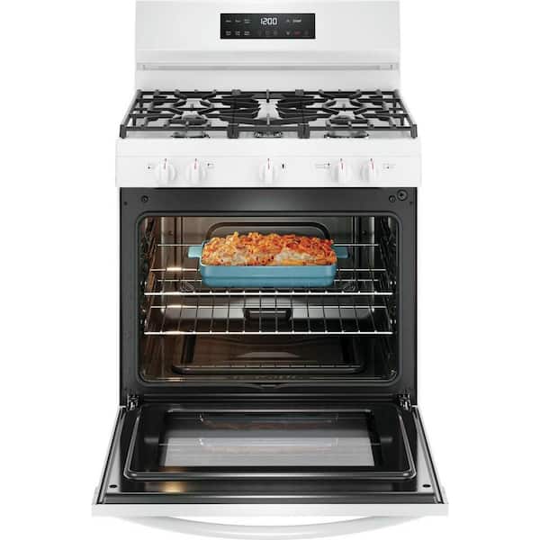 30 in 5 Burner Freestanding Gas Range in White with Quick Boil and Steam Clean