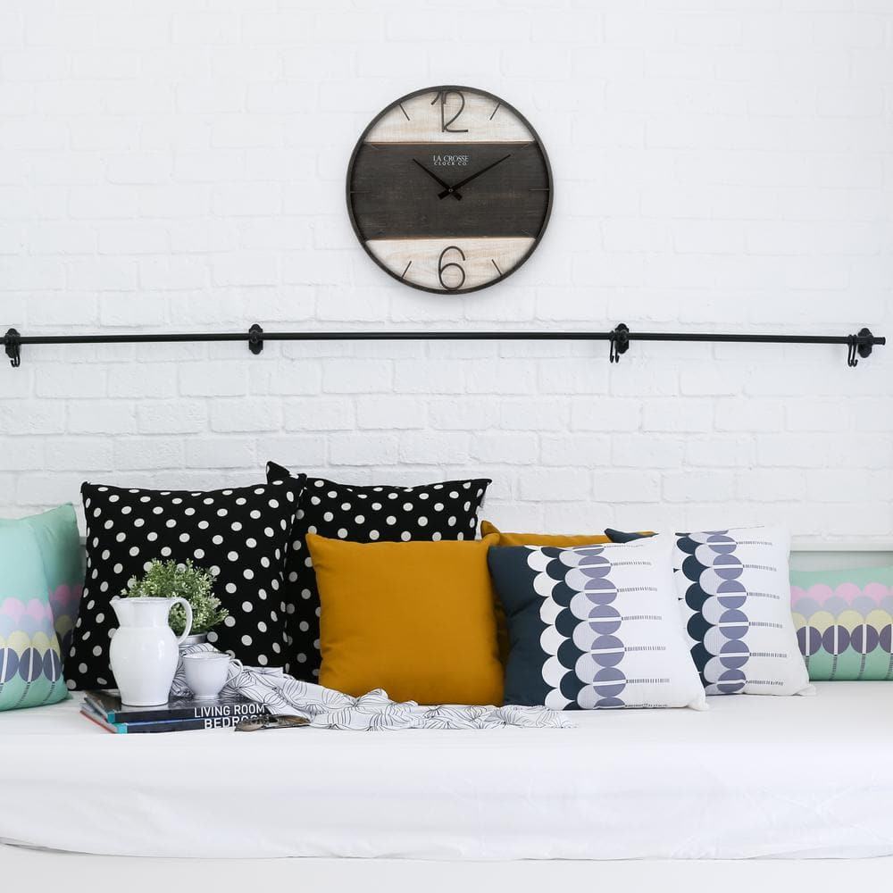16" Brown and Off-White Metal and Wood Round Wall Clock