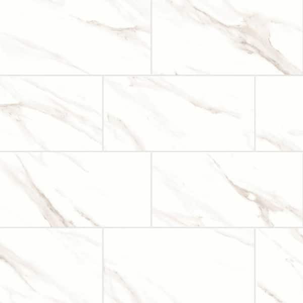 Bedrosians Shandar Rectangular 12 in. x 24 in. Polished Statuario Super White Porcelain Tile (9.68 sq. ft./Case)