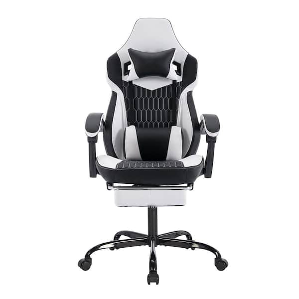 High Back Gaming Chairs PVC Leather Ergonomic Office Chair with Adjustable Headrest Lumbar Support in Black