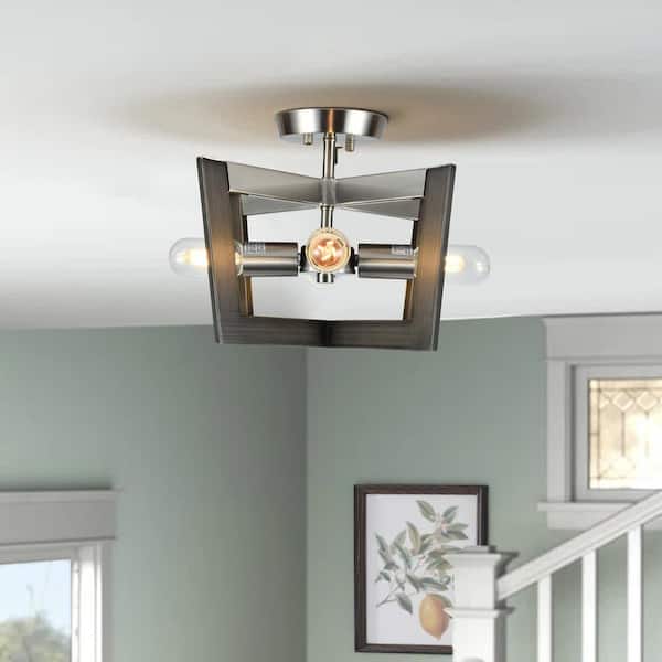 Springfield 4-Light Nickel/Wood Grain Sputnik Semi-Flush Mount