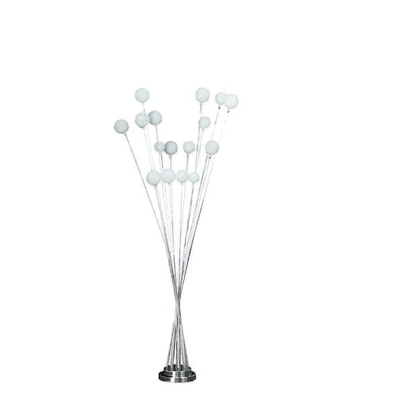 ORE International 61.5 in. Silver Chrome Floor Lamp 16-Light Acrylic Globe Aluminum LED Chrysanthe