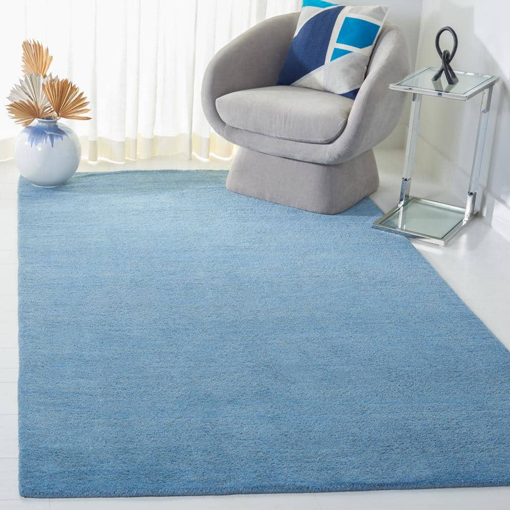 Handmade Coastal Blue Solid Wool Rectangular Accent Rug