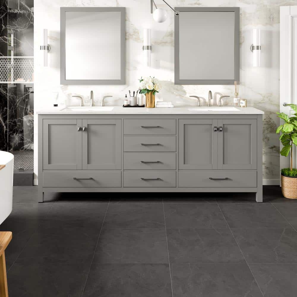 Aberdeen 84" Gray Double Sink Vanity with Carrara Marble Top