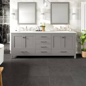 Aberdeen 84 in. W x 22 in. D x 35 in. H Double Bath Vanity in Gray with White Carrara Quartz Top with White Sinks