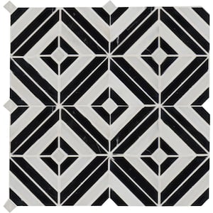 Rhombix Nero 12 in. x 12 in. x 10 mm Polished Marble Mosaic Tile (10 sq. ft. / case)