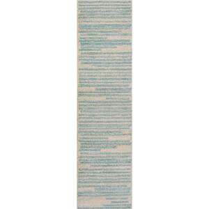 Khalil Modern Berber Stripe Cream/Turquoise 2 ft. x 8 ft. Runner Rug