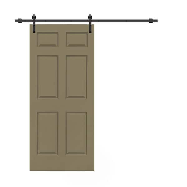 CALHOME 36 in. x 80 in. Olive Green Stained Composite MDF 6-Panel Interior Sliding Barn Door with Hardware Kit