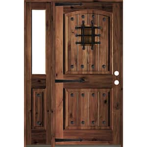 50 in. x 80 in. Mediterranean Knotty Alder Left-Hand/Inswing Clear Glass Red Mahogany Stain Wood Prehung Front Door
