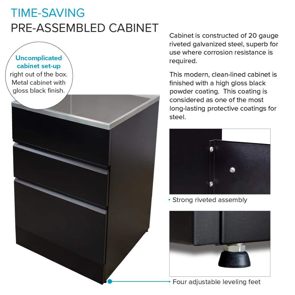 Matte Black Stainless Steel Laundry Utility Sink with Cabinet