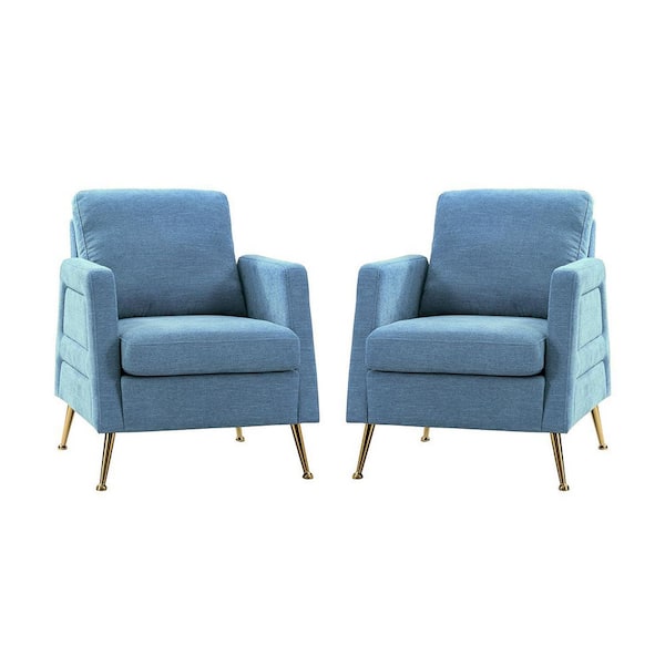 ARTFUL LIVING DESIGN Lluvia 27 in. Blue Chenille Arm Chair with Metal Legs (Set of 2)