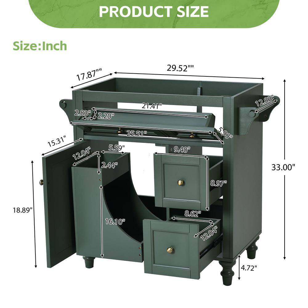 30'' Green MDF Freestanding Bathroom Vanity with Gold Hardware