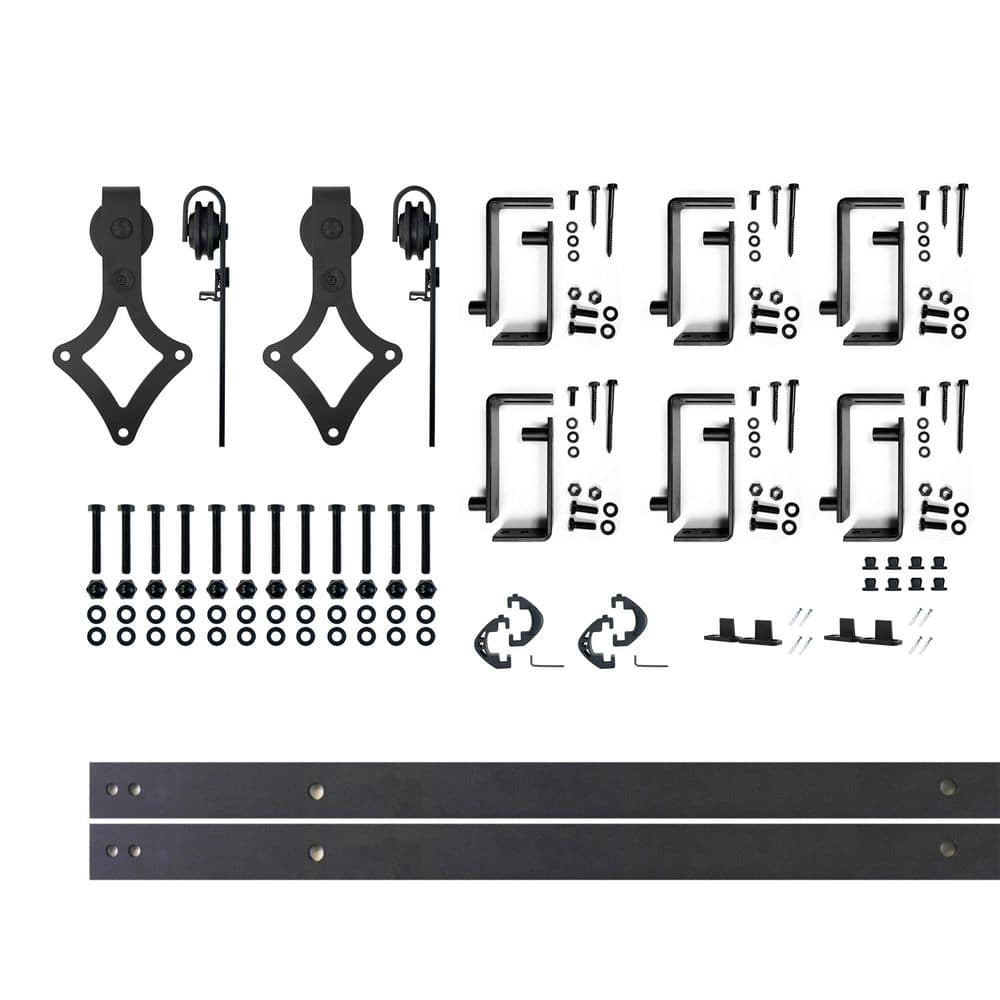8 ft./96 in. Black Rustic Double Track Bypass U-Shape Sliding Barn Door Hardware Kit - Diamond Design Roller price history on PriceWatchPro