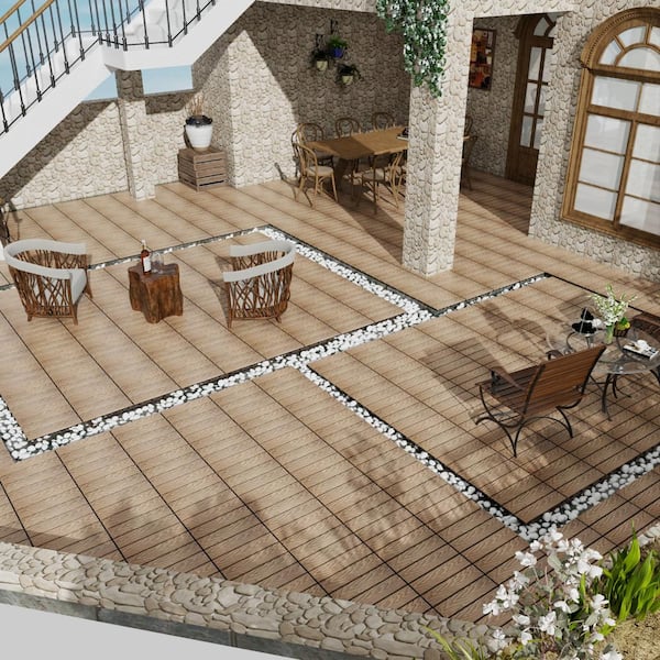 Tidoin Outdoor 1 ft. x 1 ft. Composite Deck Tile in Teak(22 Per Box)