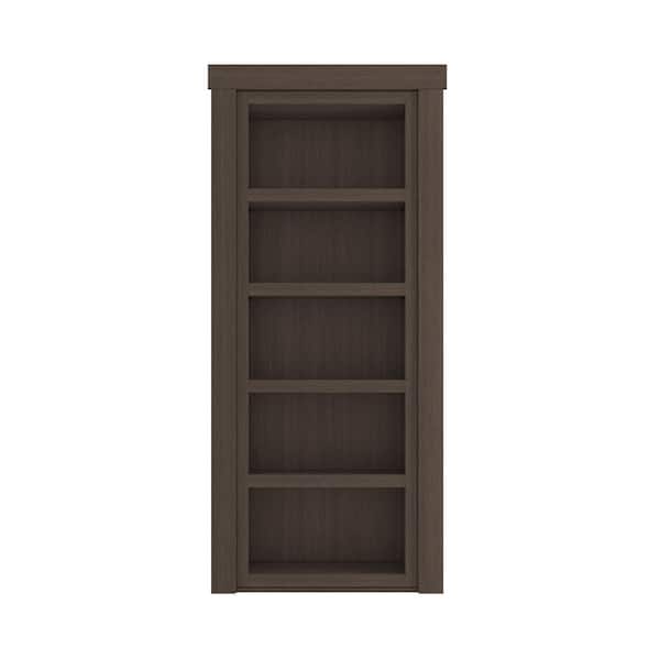 36 in. x 80 in Assembled Universal Black Oak Flush Mount Hidden Door with Shelves