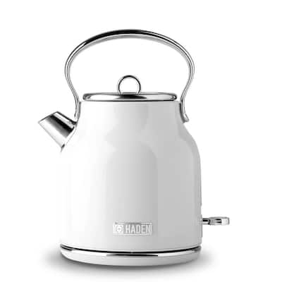 Heritage 7-Cup White Cordless Stainless Steel Retro Electric Kettle with Auto Shut-Off