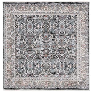 Artifact Charcoal/Gray 4 ft. x 4 ft. Border Floral Ornate Square Area Rug