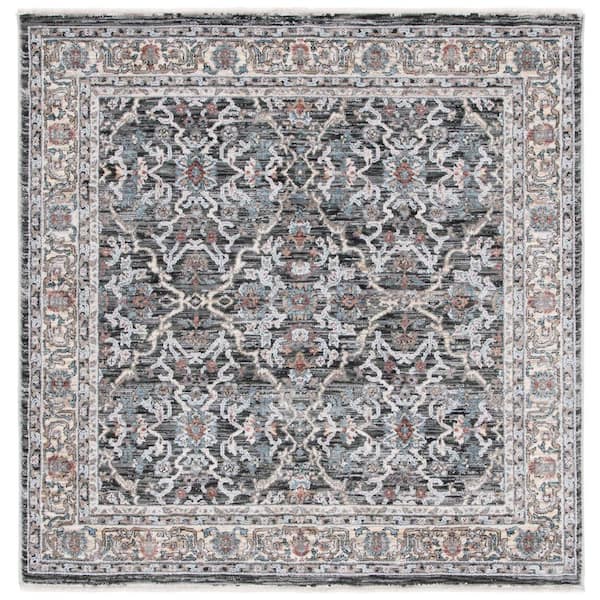 SAFAVIEH Artifact Charcoal/Gray 4 ft. x 4 ft. Border Floral Ornate Square Area Rug