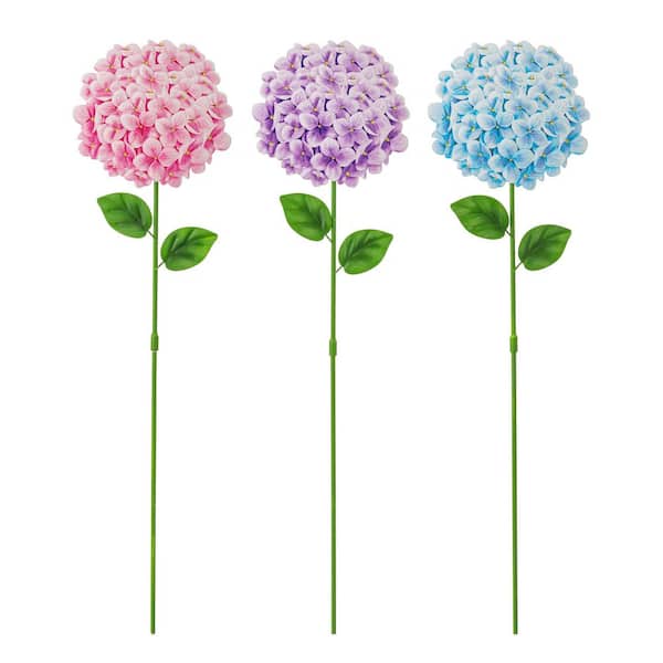 Glitzhome 24 in. H Metal Hydrangea Yardstake, Wall Decor (3-Pack