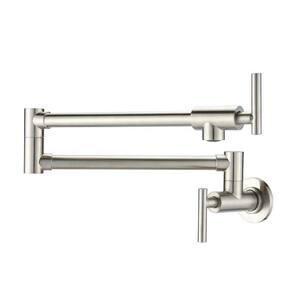 Farmhouse Double Handle Wall Mount Pot Filler with Solid Brass Instruction in Brushed Nickel