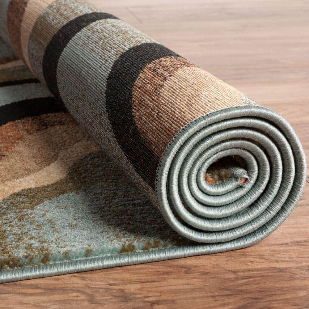 Modern Geometric Blue and Beige Rectangular Area Rug
