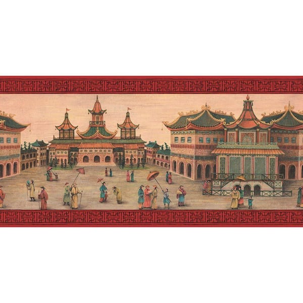The Wallpaper Company 10.25 in. x 15 ft. Venetian Red Emperor's Palace Border