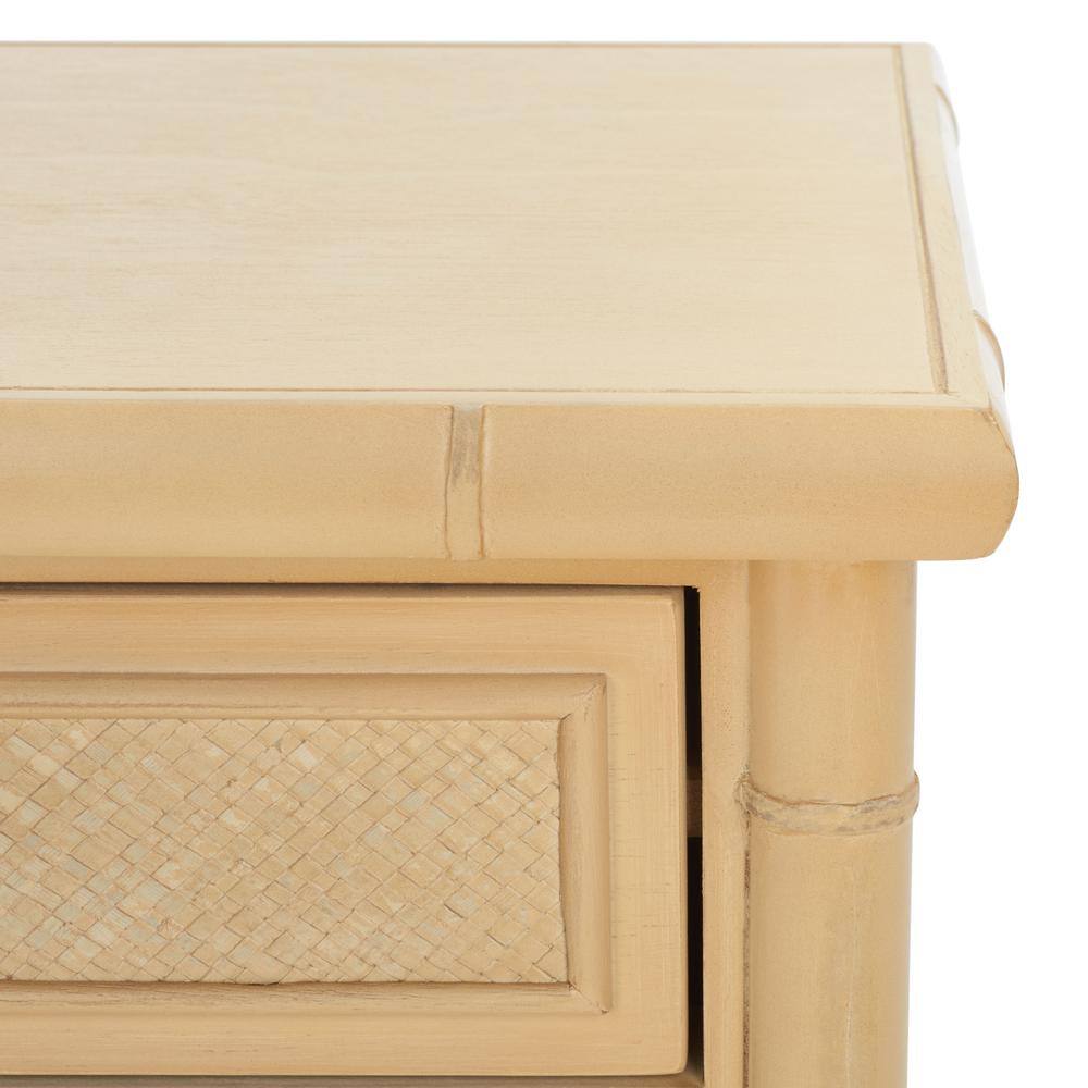 Light Blonde Bamboo-Style Wood and Metal Accent Table with Storage