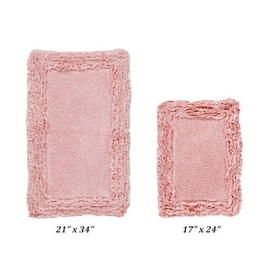 Shaggy Border Collection 2 Piece Pink 100% Cotton Bath Rug Set - (17" x 24" : 21" x 34")