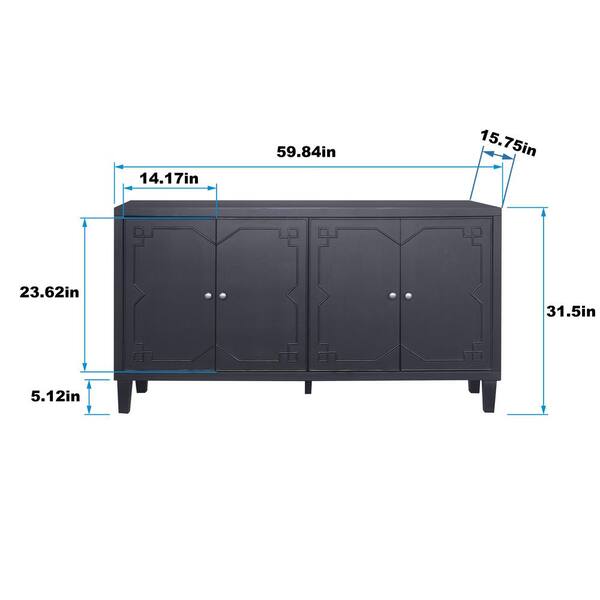 FUNKOL 59.84 in. x 15.75 in. x 31.5 in. MDF Freestanding Ready to Assemble Base Storage Cabinet in Matte Black with 4-Doors