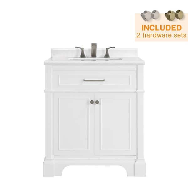 Melpark 30 in. Single Sink White Bath Vanity with White Engineered Marble Top (Assembled)